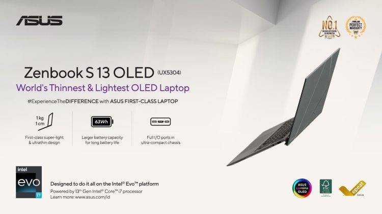 Zenbook S 13 OLED, Laptop Ultraportabel OLED Paling Tipis dan Ringan